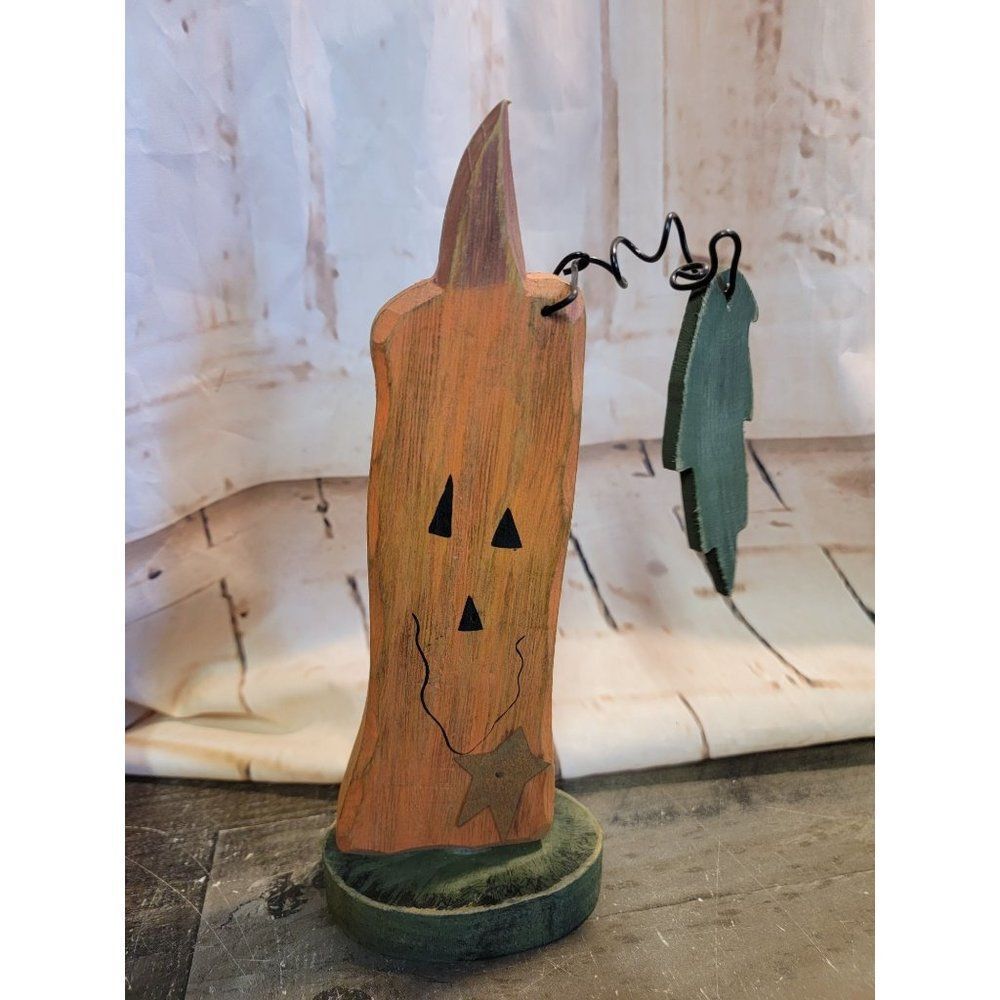Wooden Jack O' Lantern happy smiling figure Decor Halloween star